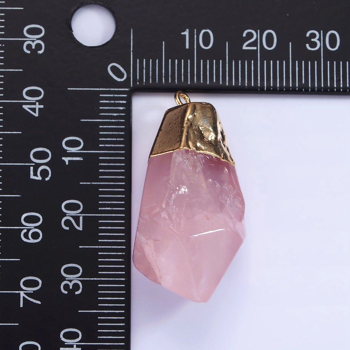 14K Gold plated 35.5mm Rose Quartz, Amethyst Abstract Multifaceted Point Foiled Charm | N1653 N1654