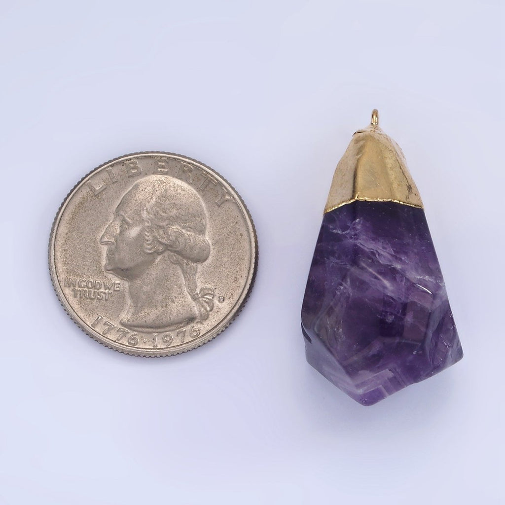 14K Gold plated 35.5mm Rose Quartz, Amethyst Abstract Multifaceted Point Foiled Charm | N1653 N1654