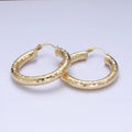 14K Gold plated 35mm, 55mm, 50mm Line-Texture Multifaceted French Lock Latch Hoop Earrings | AE001 - AE003