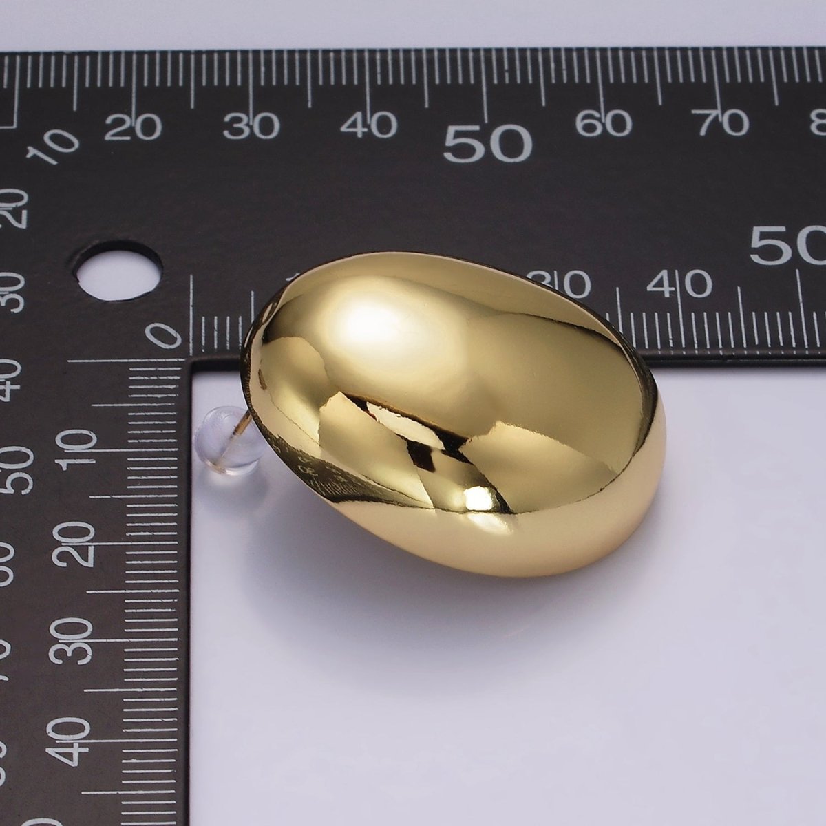 14K Gold plated 35mm Bean Oval Dome Statement Stud Earrings | AE-240 - DLUXCA