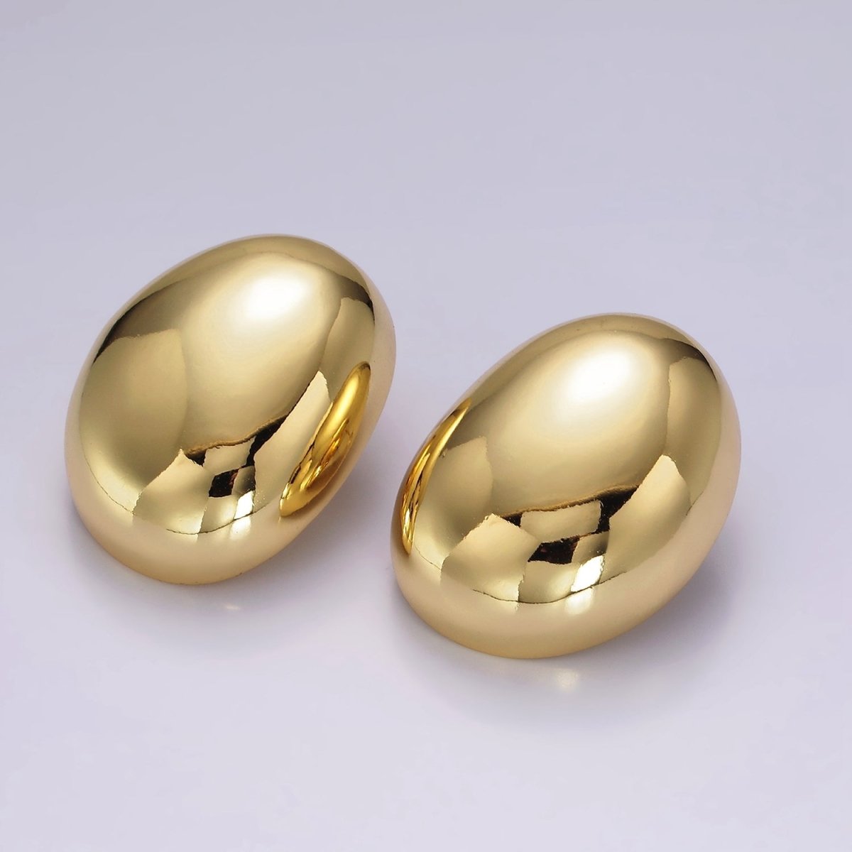 14K Gold plated 35mm Bean Oval Dome Statement Stud Earrings | AE-240 - DLUXCA
