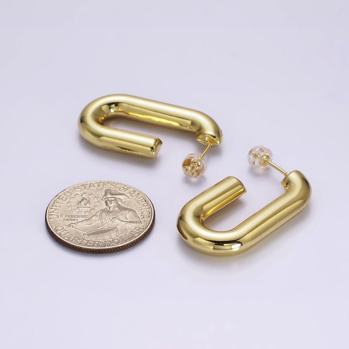 14K Gold plated 35mm Chubby J-Shaped Hoop Earrings in Gold & Silver | AE547 AE548 - DLUXCA