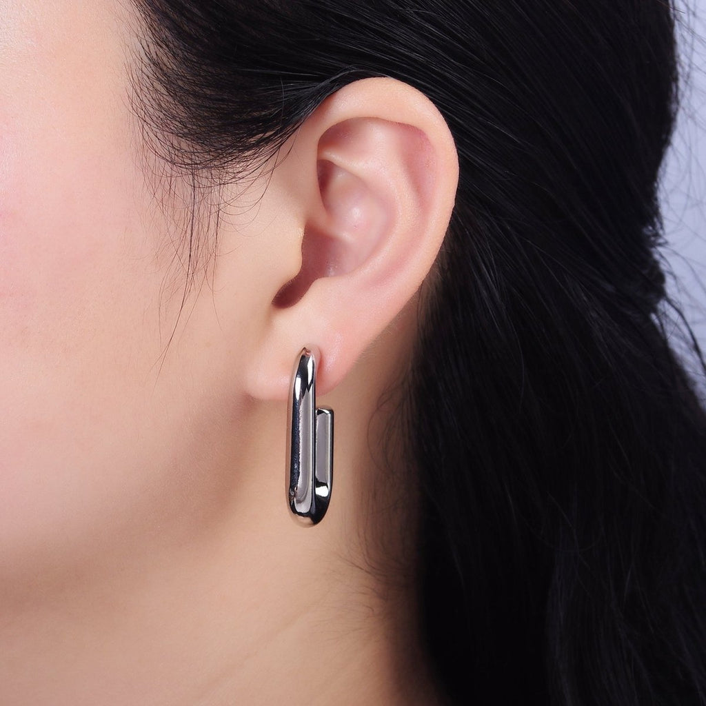 14K Gold plated 35mm Chubby J-Shaped Hoop Earrings in Gold & Silver | AE547 AE548 - DLUXCA
