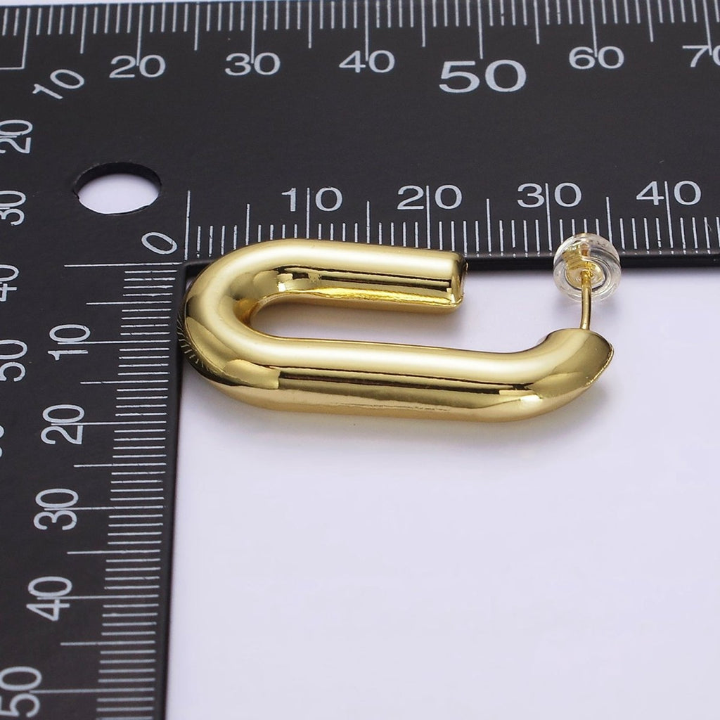 14K Gold plated 35mm Chubby J-Shaped Hoop Earrings in Gold & Silver | AE547 AE548 - DLUXCA