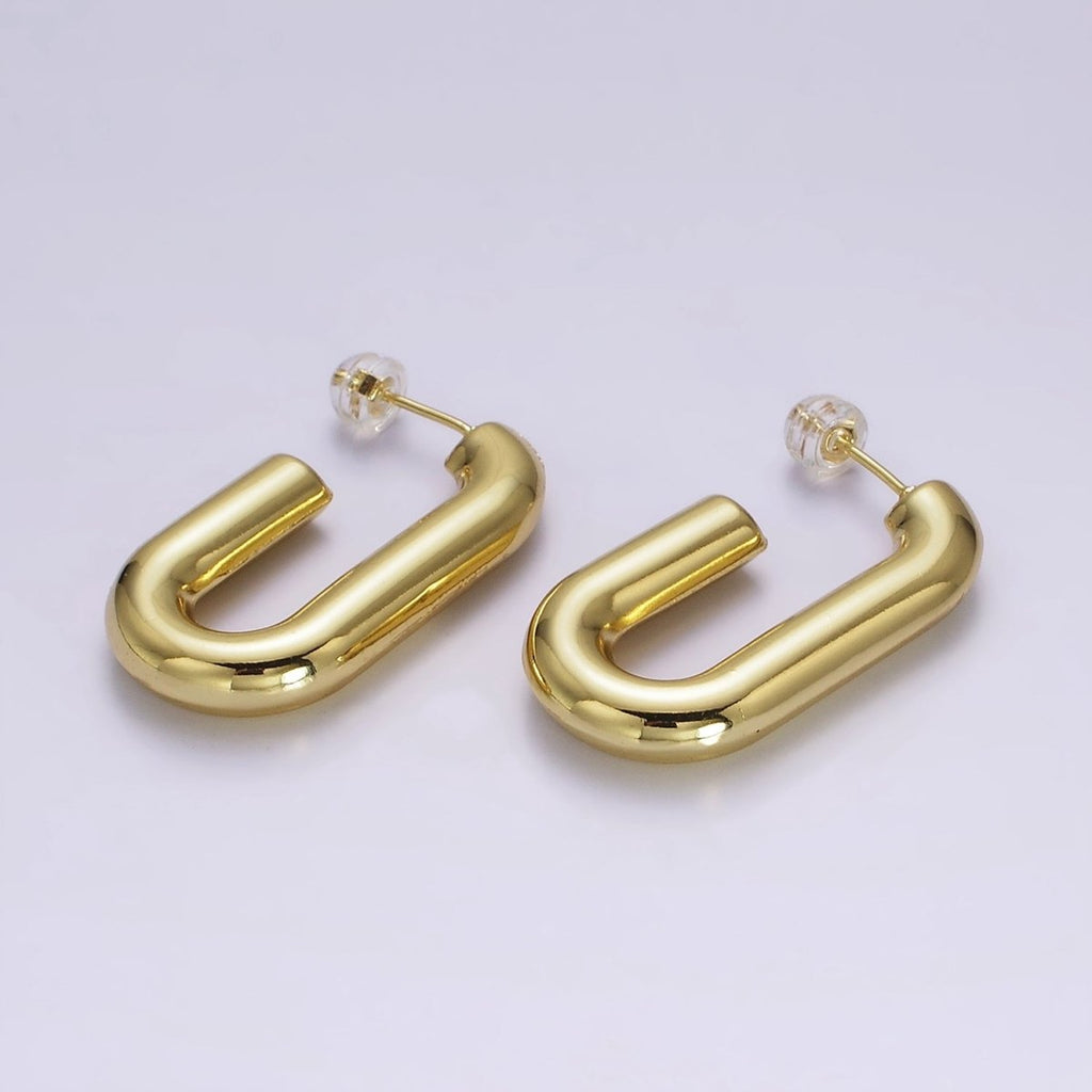 14K Gold plated 35mm Chubby J-Shaped Hoop Earrings in Gold & Silver | AE547 AE548 - DLUXCA