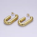 14K Gold plated 35mm Chubby J-Shaped Hoop Earrings in Gold & Silver | AE547 AE548 - DLUXCA