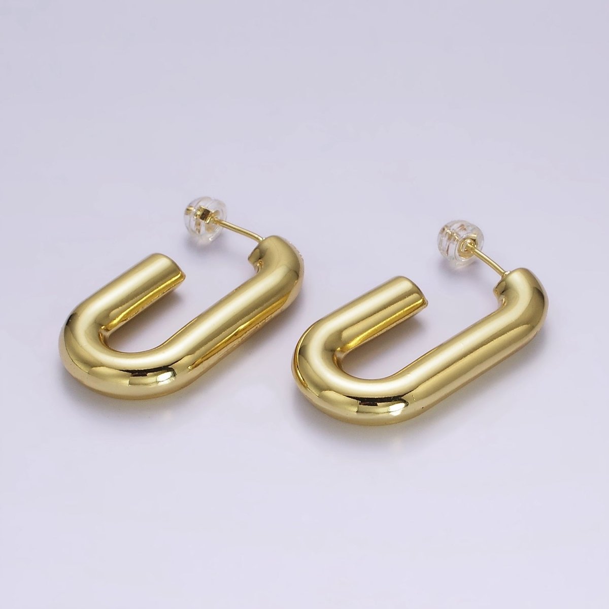 14K Gold plated 35mm Chubby J-Shaped Hoop Earrings in Gold & Silver | AE547 AE548 - DLUXCA