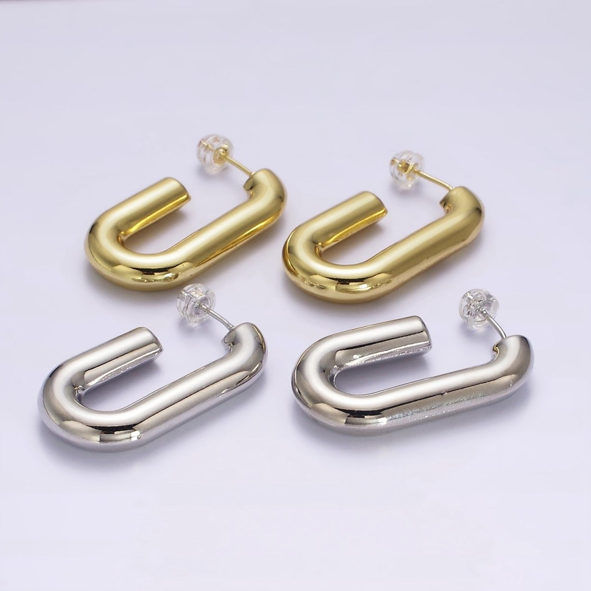 14K Gold plated 35mm Chubby J-Shaped Hoop Earrings in Gold & Silver | AE547 AE548 - DLUXCA