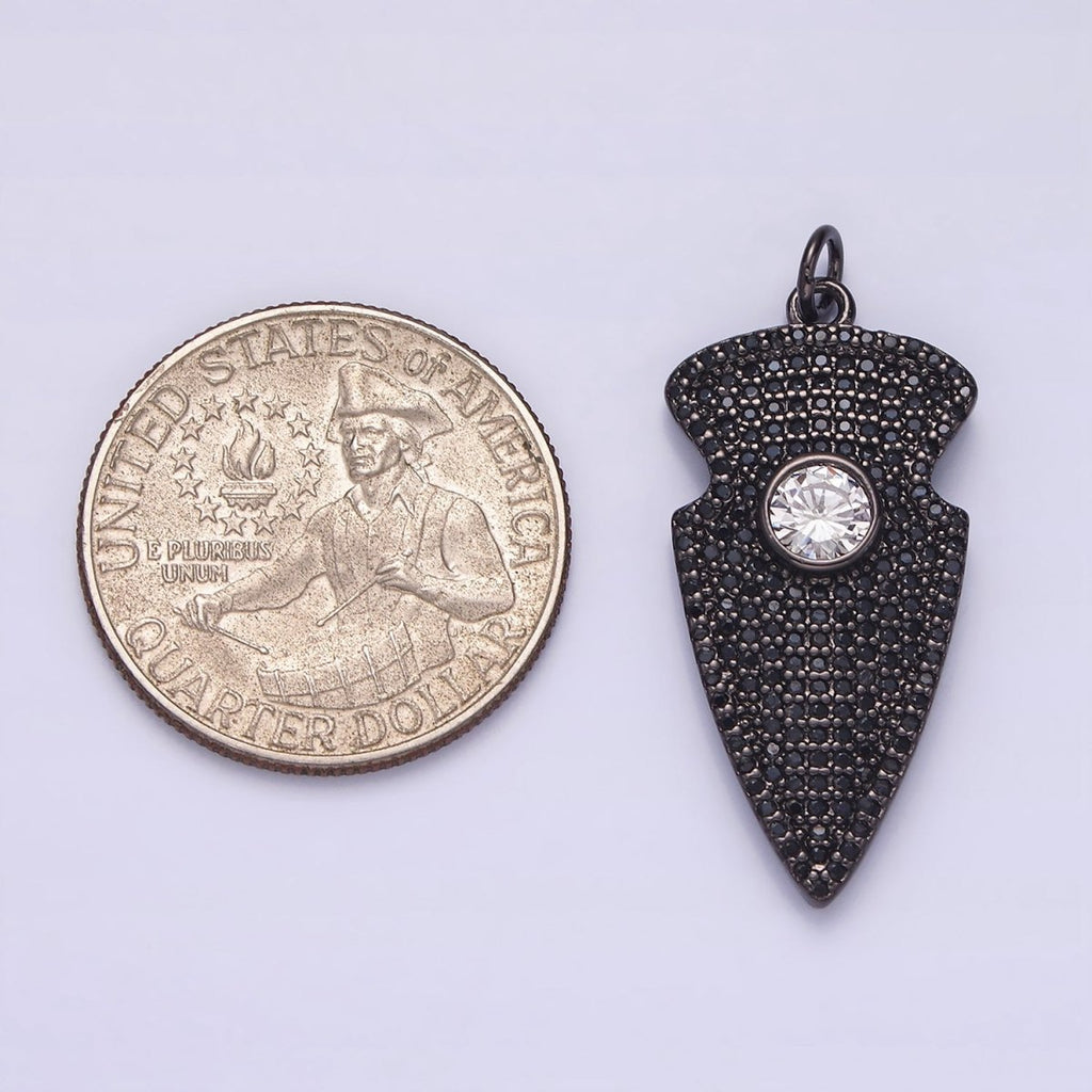 14K Gold plated 35mm Clear CZ Micro Paved Arrow Point Charm in Silver, Gold, Black | N1126 - N1128