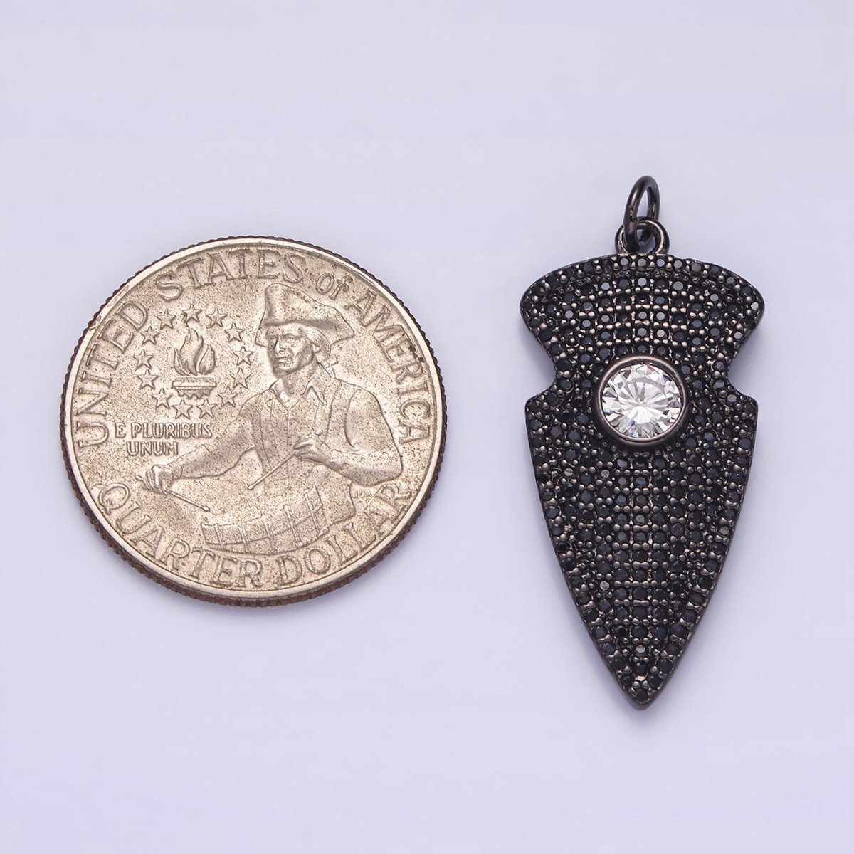 14K Gold plated 35mm Clear CZ Micro Paved Arrow Point Charm in Silver, Gold, Black | N1126 - N1128