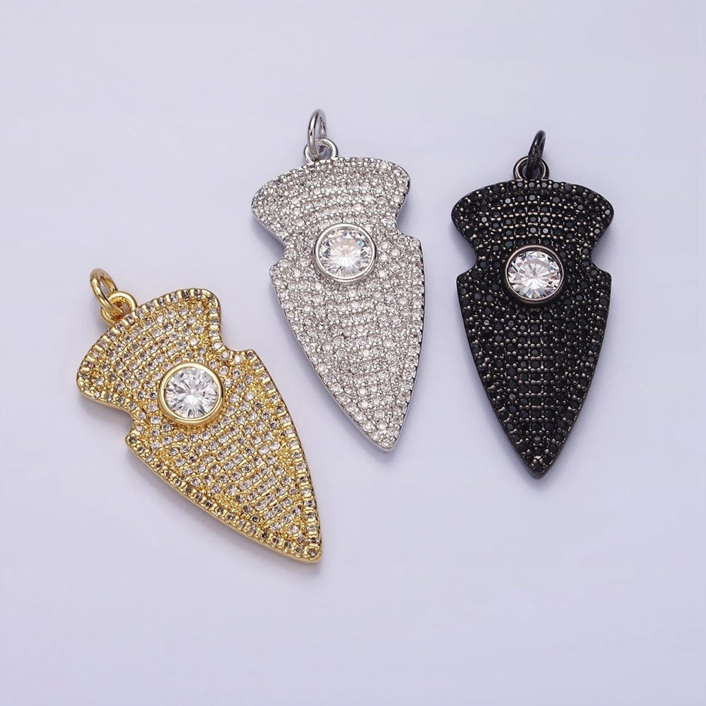 14K Gold plated 35mm Clear CZ Micro Paved Arrow Point Charm in Silver, Gold, Black | N1126 - N1128