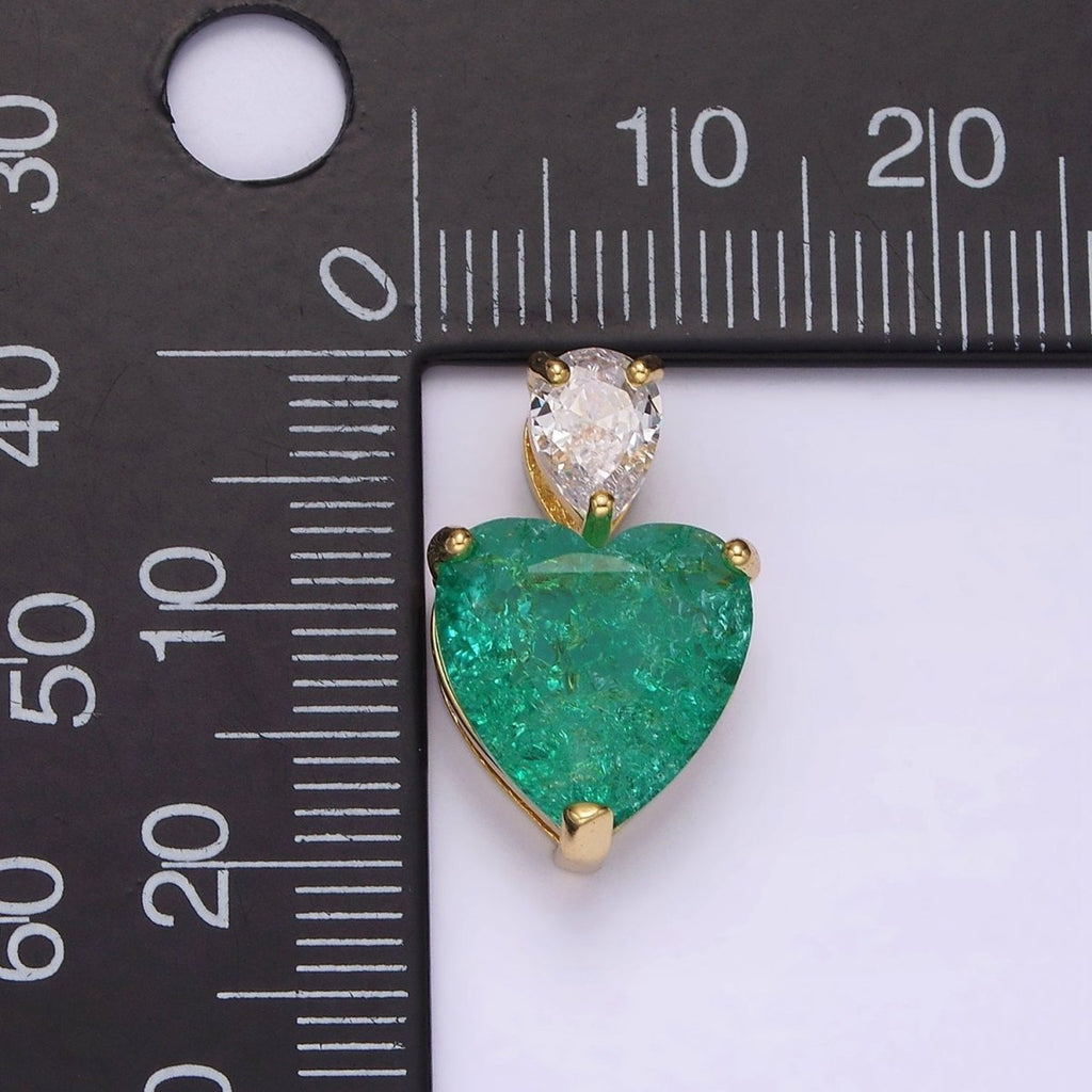 14K Gold plated 35mm Green Heart CZ Teardrop Pendant | N1830 - DLUXCA