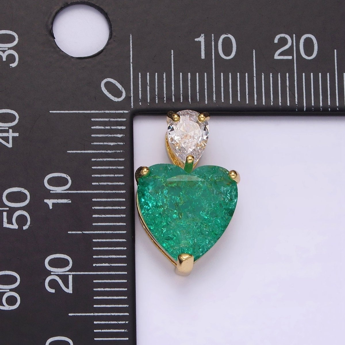 14K Gold plated 35mm Green Heart CZ Teardrop Pendant | N1830 - DLUXCA