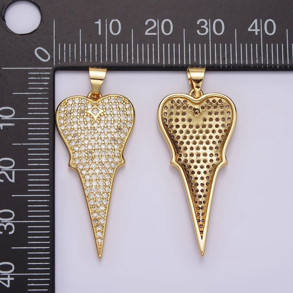 14K Gold plated 35mm Micro Paved CZ Long Heart Pendant | AA1104 - DLUXCA