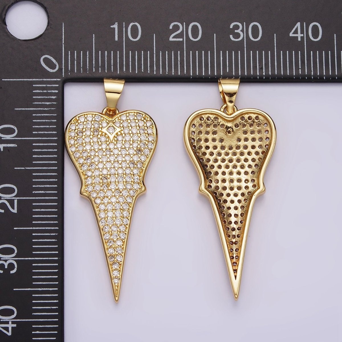 14K Gold plated 35mm Micro Paved CZ Long Heart Pendant | AA1104 - DLUXCA