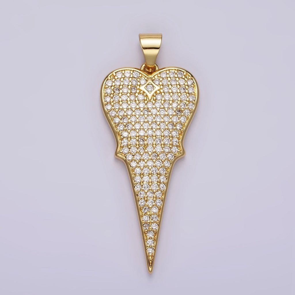 14K Gold plated 35mm Micro Paved CZ Long Heart Pendant | AA1104 - DLUXCA