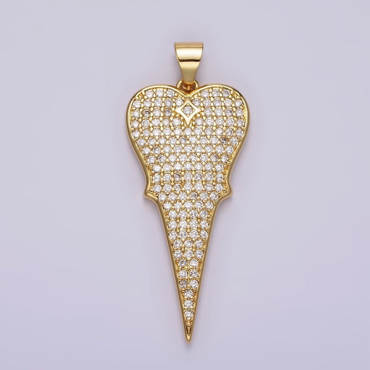 14K Gold plated 35mm Micro Paved CZ Long Heart Pendant | AA1104 - DLUXCA