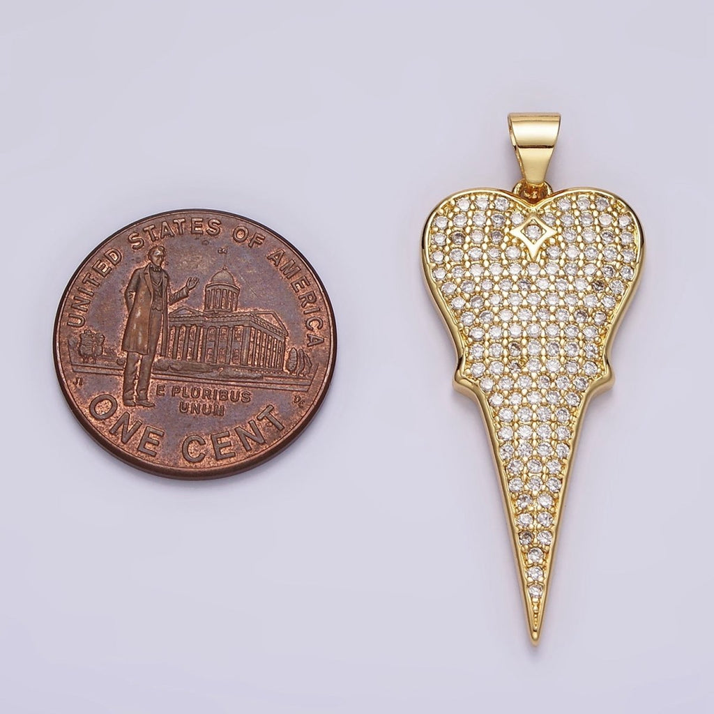 14K Gold plated 35mm Micro Paved CZ Long Heart Pendant | AA1104 - DLUXCA
