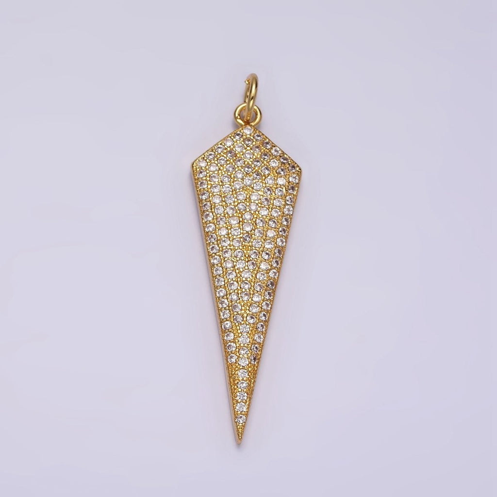 14K Gold plated 35mm Micro Paved CZ Shield Arrow Tip Charm | AG-354 - DLUXCA
