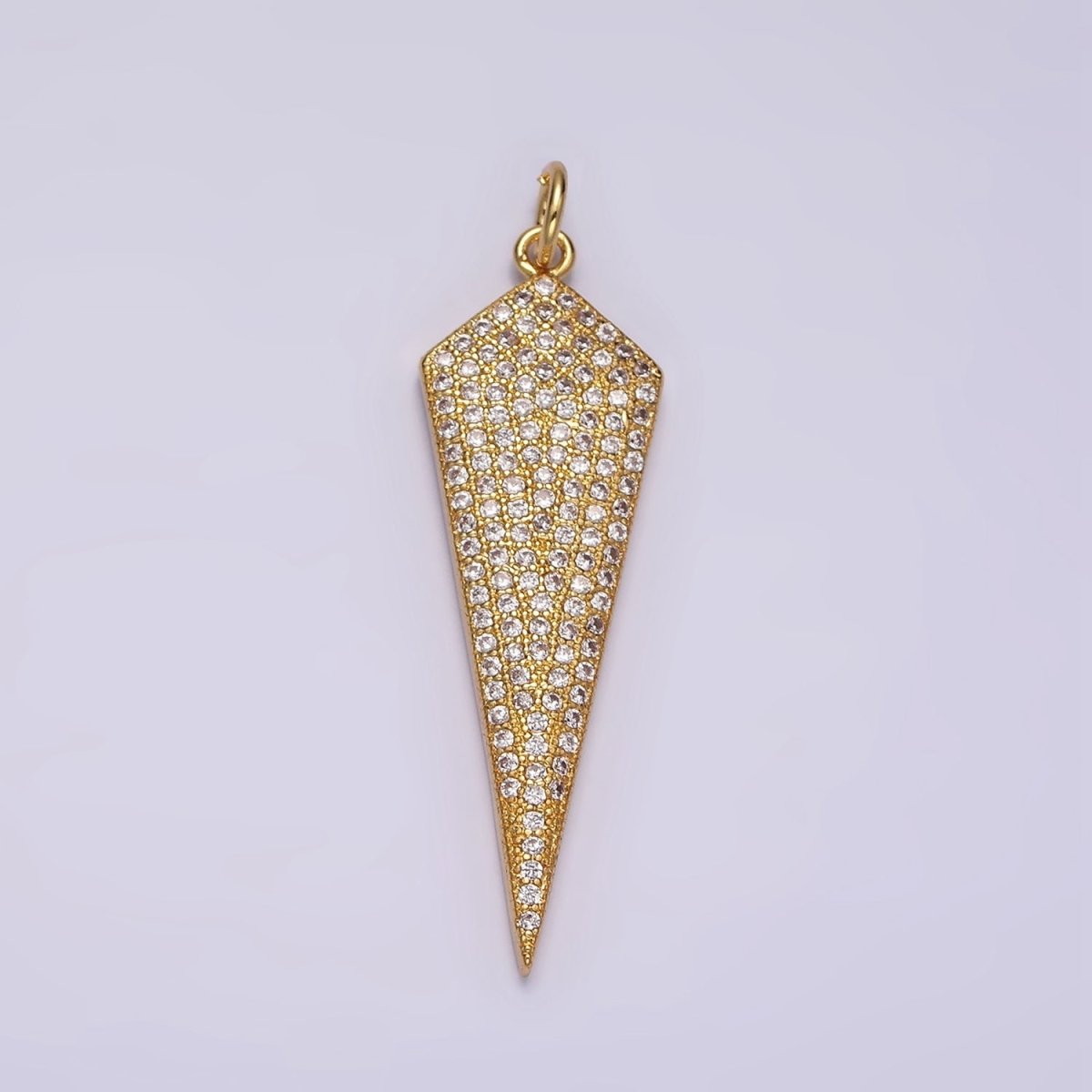 14K Gold plated 35mm Micro Paved CZ Shield Arrow Tip Charm | AG-354 - DLUXCA