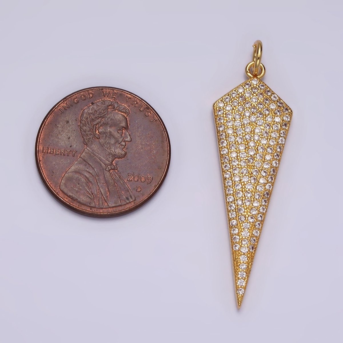 14K Gold plated 35mm Micro Paved CZ Shield Arrow Tip Charm | AG-354 - DLUXCA