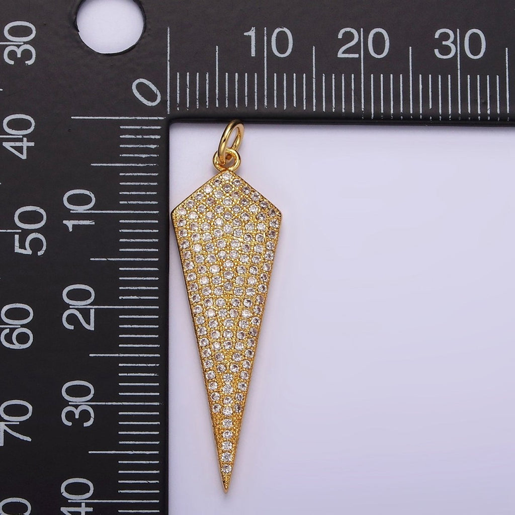 14K Gold plated 35mm Micro Paved CZ Shield Arrow Tip Charm | AG-354 - DLUXCA