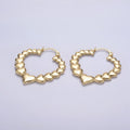 14K Gold plated 35mm Puffed Heart Lined French Lock Latch Hoop Earrings | AE728 - DLUXCA
