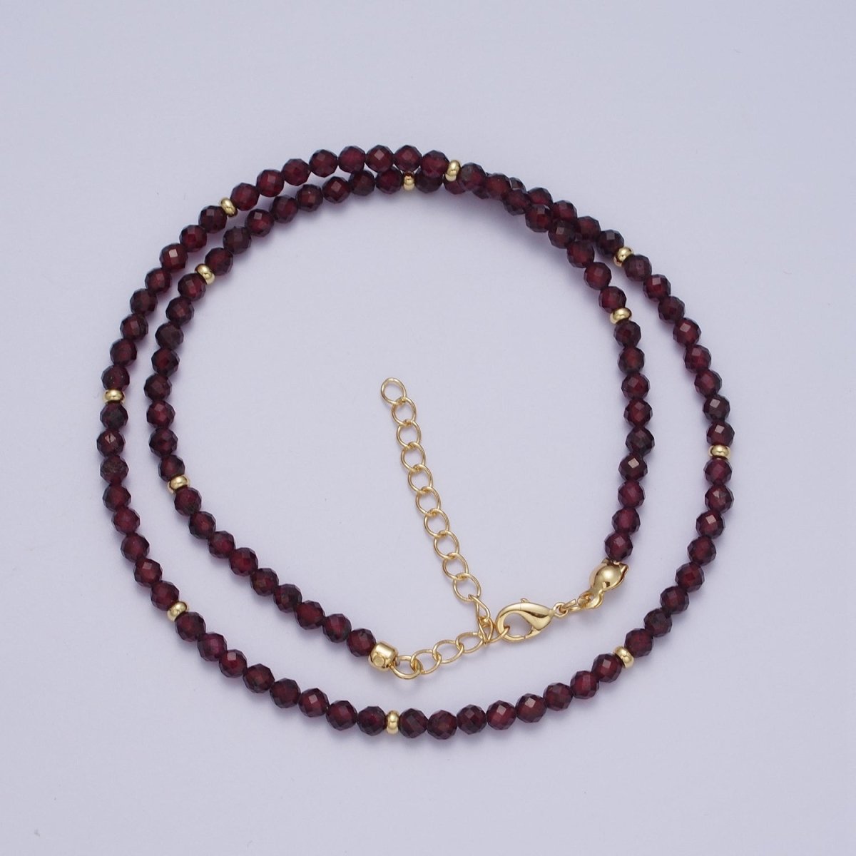 14K Gold plated 3.5mm Red Garnet Gemstone Bead 16 Inch Choker Necklace | WA - 01282 - DLUXCA