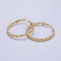 14K Gold plated 35mm Textured Flat Twisted Hinge Hoop Earrings | AE047 - DLUXCA
