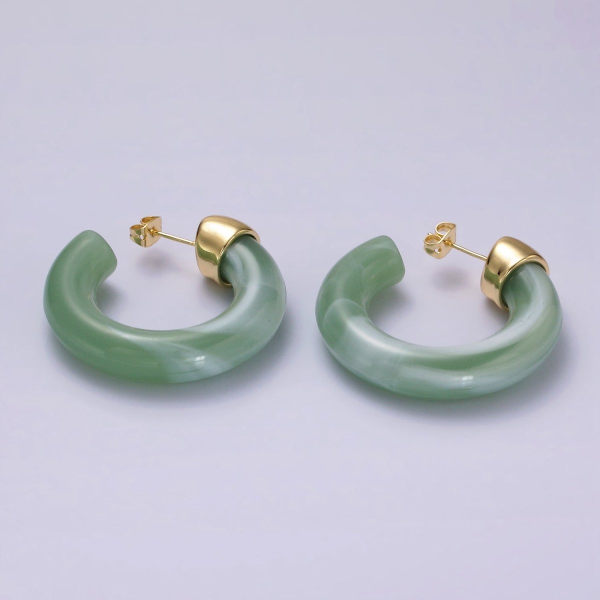 14K Gold plated 35mm Yellow, Green, Pink, Purple C - Shaped Resin Hoop Earrings | AE189 - AE19 - DLUXCA