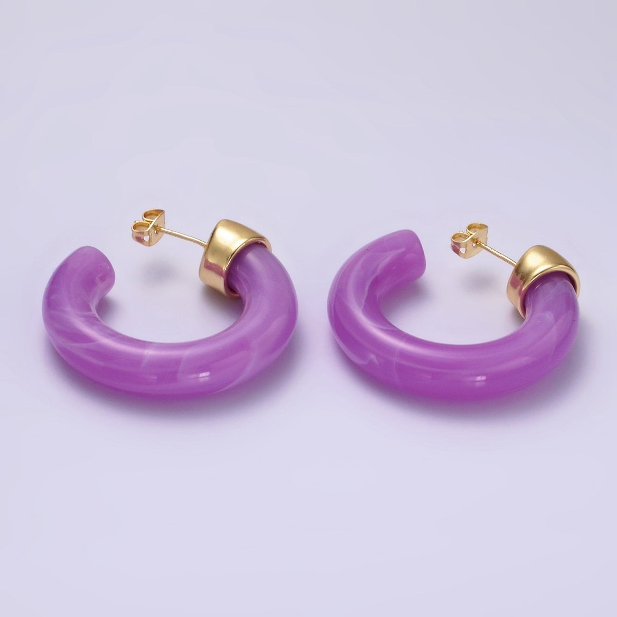 14K Gold plated 35mm Yellow, Green, Pink, Purple C - Shaped Resin Hoop Earrings | AE189 - AE19 - DLUXCA