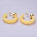14K Gold plated 35mm Yellow, Green, Pink, Purple C - Shaped Resin Hoop Earrings | AE189 - AE19 - DLUXCA