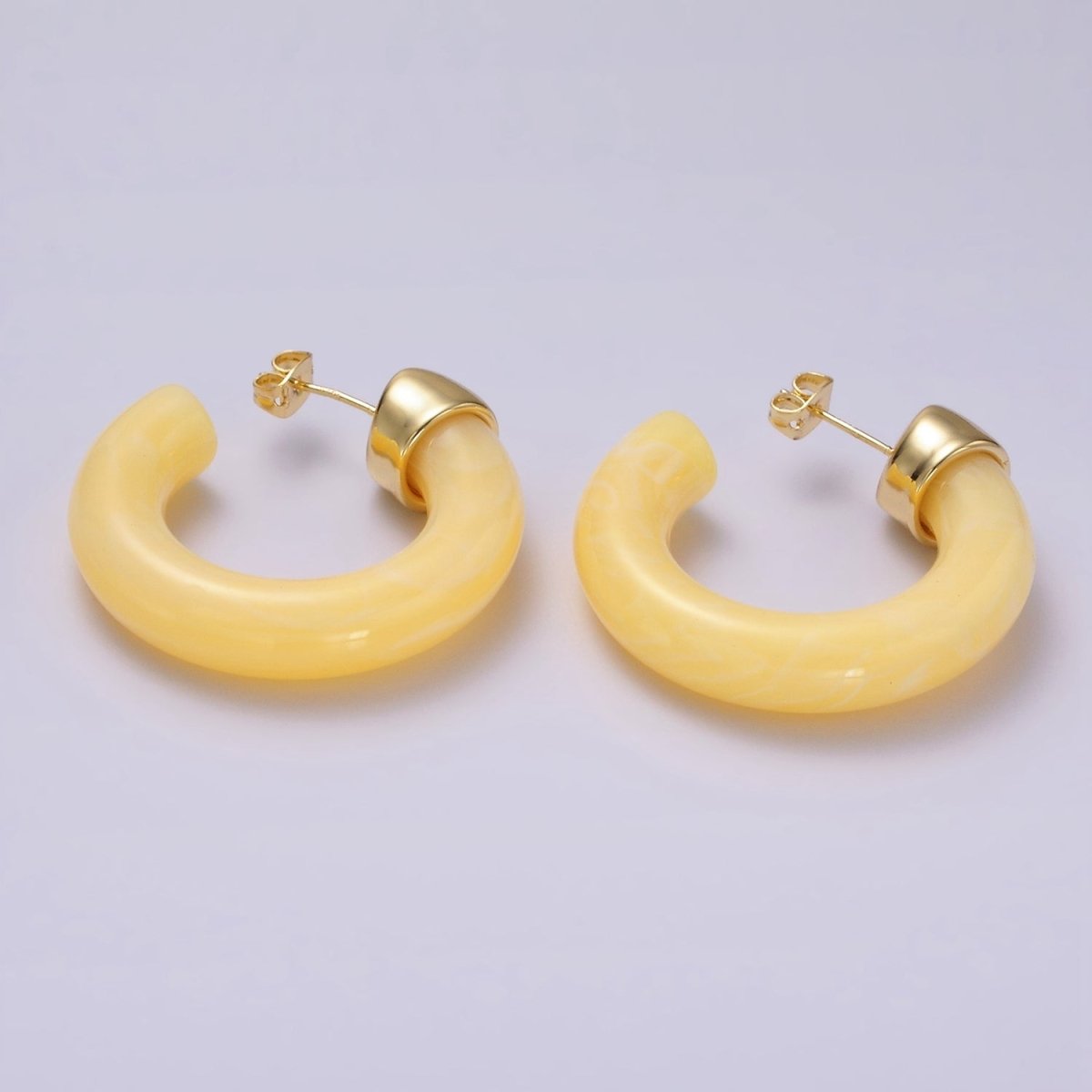 14K Gold plated 35mm Yellow, Green, Pink, Purple C - Shaped Resin Hoop Earrings | AE189 - AE19 - DLUXCA
