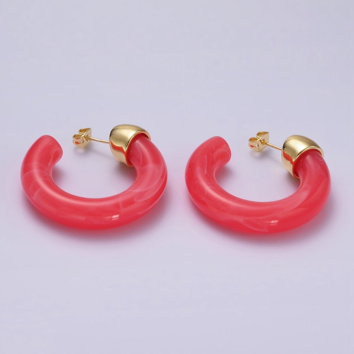 14K Gold plated 35mm Yellow, Green, Pink, Purple C - Shaped Resin Hoop Earrings | AE189 - AE19 - DLUXCA