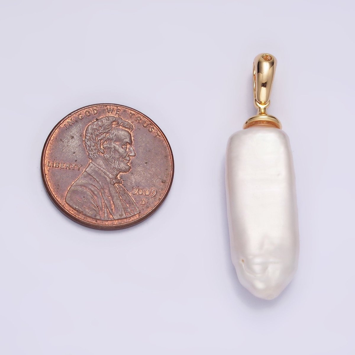 14K Gold plated 37.5mm Biwa Freshwater Pearl Long Stick Pendant | AA728 - DLUXCA