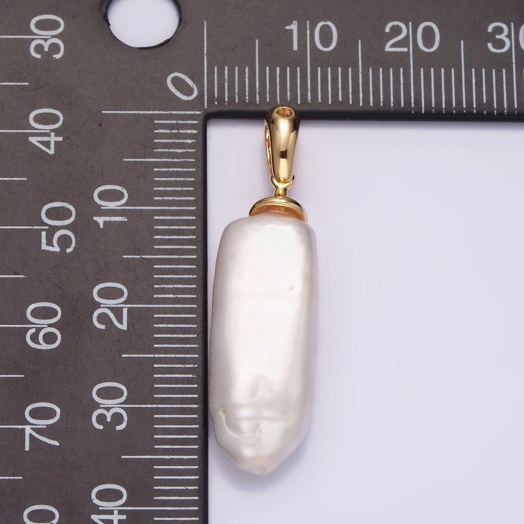 14K Gold plated 37.5mm Biwa Freshwater Pearl Long Stick Pendant | AA728 - DLUXCA