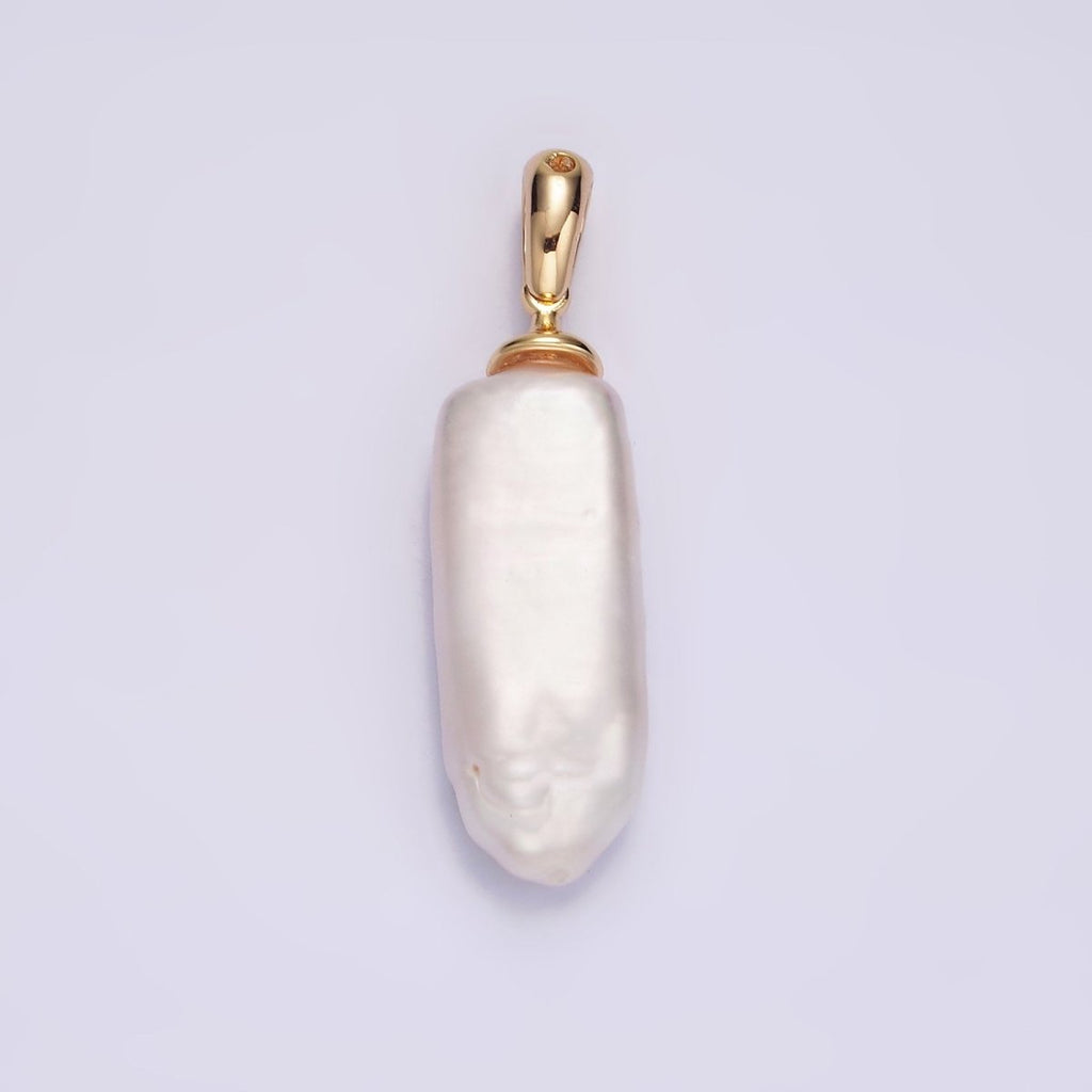 14K Gold plated 37.5mm Biwa Freshwater Pearl Long Stick Pendant | AA728 - DLUXCA