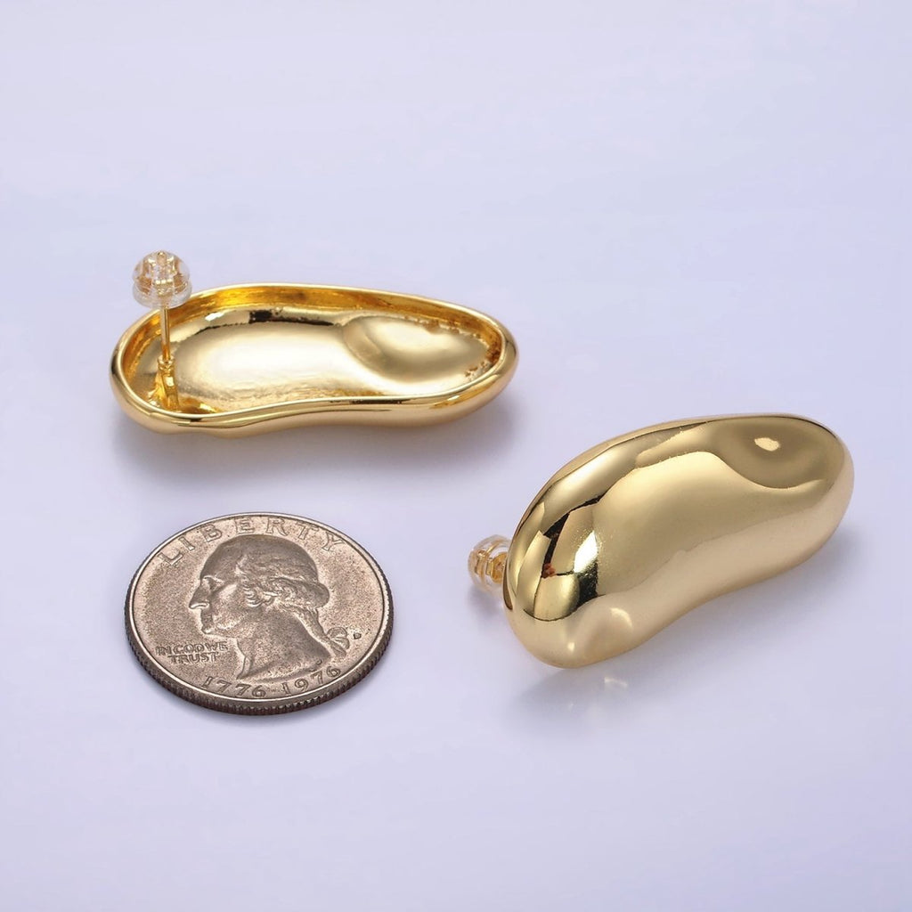 14K Gold plated 38mm Abstract Molten Foil Drop Stud Earrings | Q047 - DLUXCA
