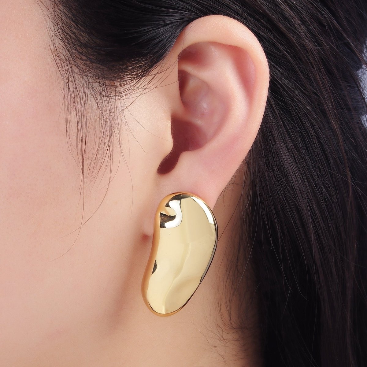 14K Gold plated 38mm Abstract Molten Foil Drop Stud Earrings | Q047 - DLUXCA