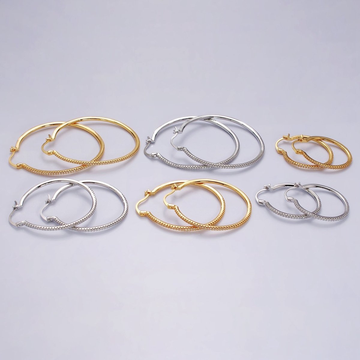 14K Gold plated 40mm, 30mm, 50mm Clear Micro Paved CZ Latch Hoop Earrings in Gold & Silver | AE139 - AE144