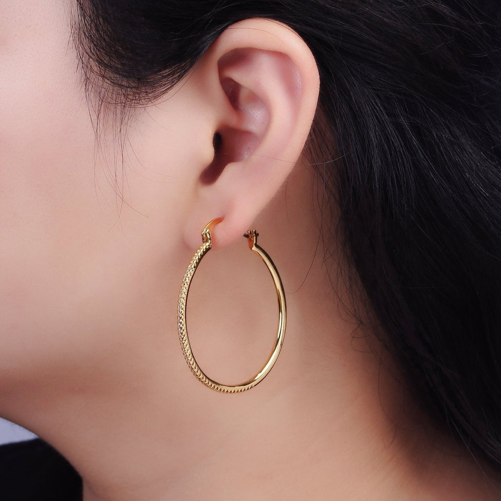 14K Gold plated 40mm, 30mm, 50mm Clear Micro Paved CZ Latch Hoop Earrings in Gold & Silver | AE139 - AE144