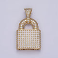 14K Gold plated 40mm Clear Micro Paved CZ Padlock Pendant | AA647 - DLUXCA