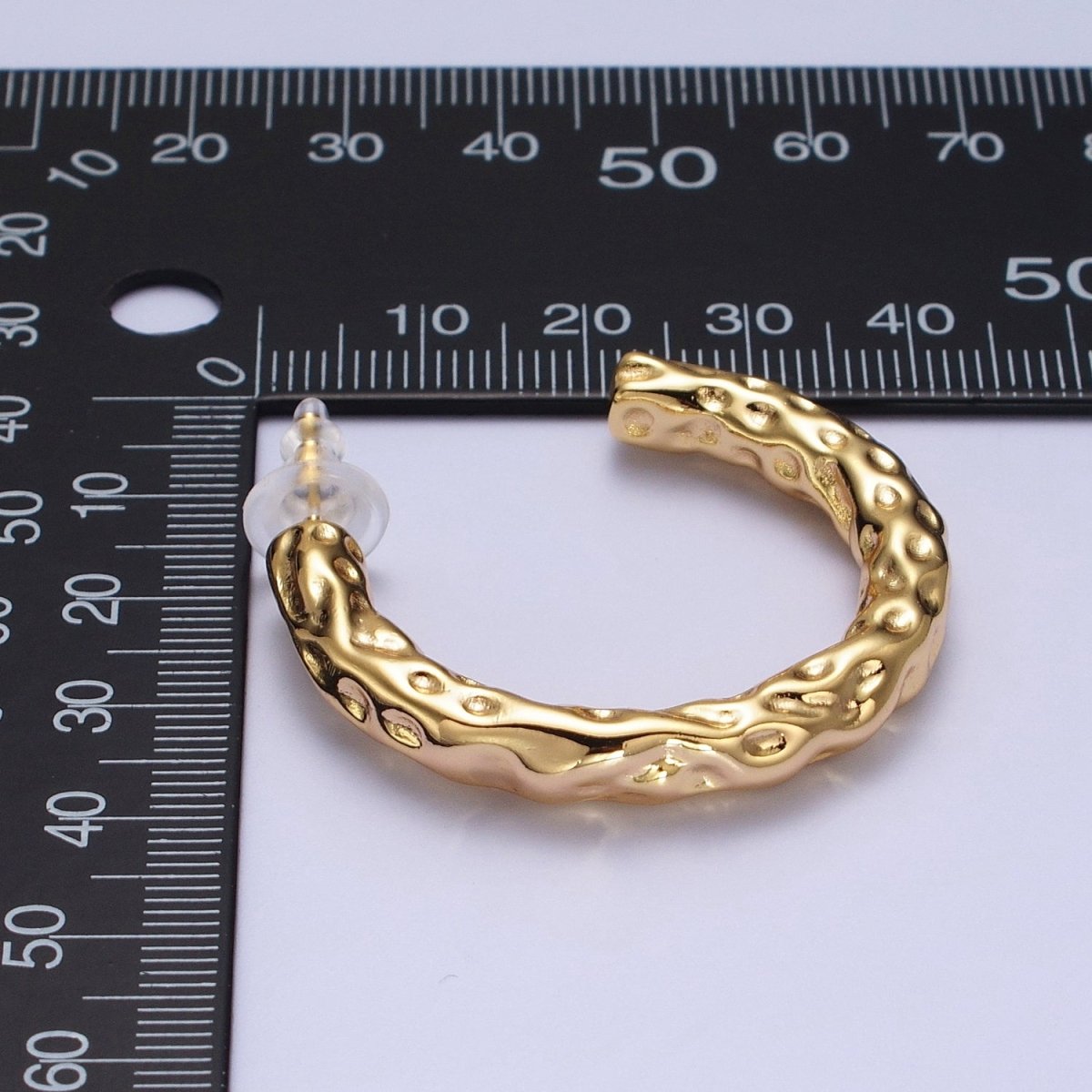 14K Gold plated 40mm Hammered C-Shaped Hoop Earrings | V068 - DLUXCA