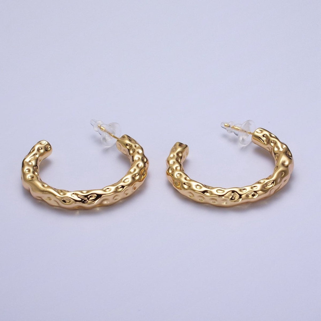 14K Gold plated 40mm Hammered C-Shaped Hoop Earrings | V068 - DLUXCA