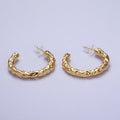 14K Gold plated 40mm Hammered C-Shaped Hoop Earrings | V068 - DLUXCA