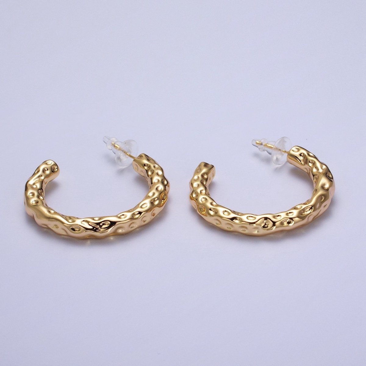14K Gold plated 40mm Hammered C-Shaped Hoop Earrings | V068 - DLUXCA