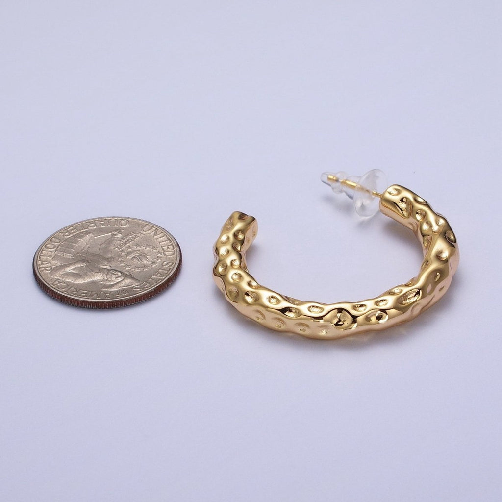 14K Gold plated 40mm Hammered C-Shaped Hoop Earrings | V068 - DLUXCA