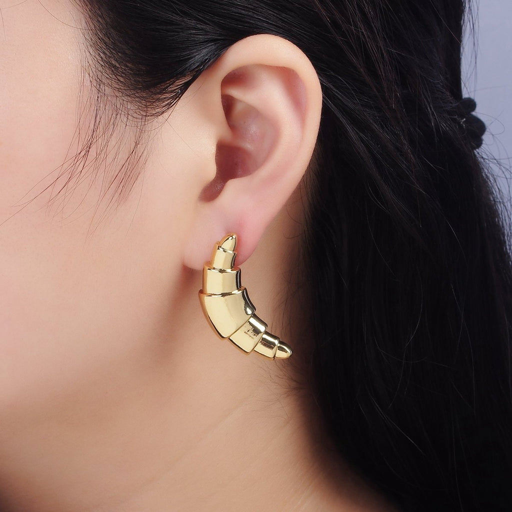 14K Gold plated 40mm Minimalist Baguette Bread Stud Earrings | Q076 - DLUXCA