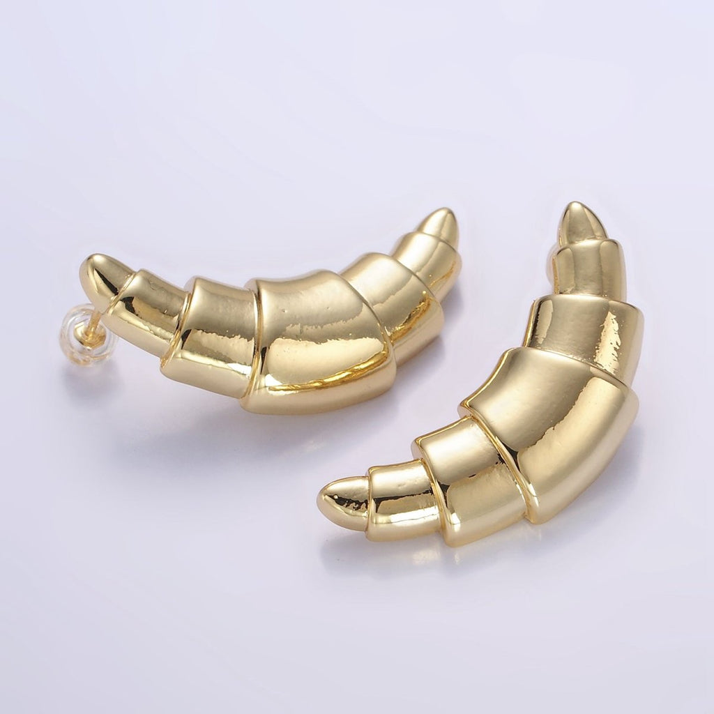14K Gold plated 40mm Minimalist Baguette Bread Stud Earrings | Q076 - DLUXCA