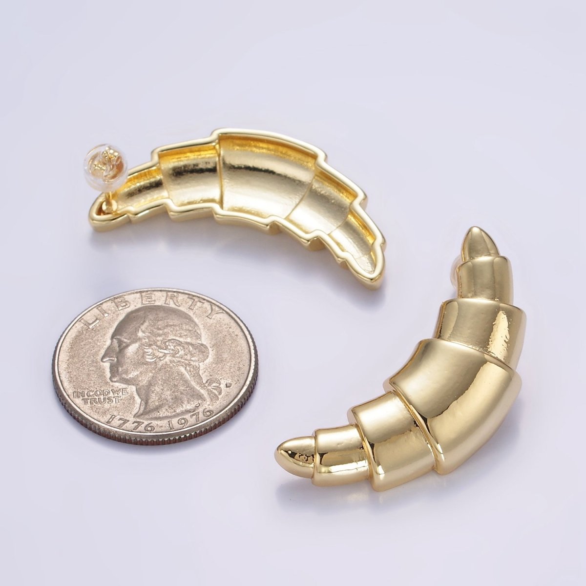 14K Gold plated 40mm Minimalist Baguette Bread Stud Earrings | Q076 - DLUXCA